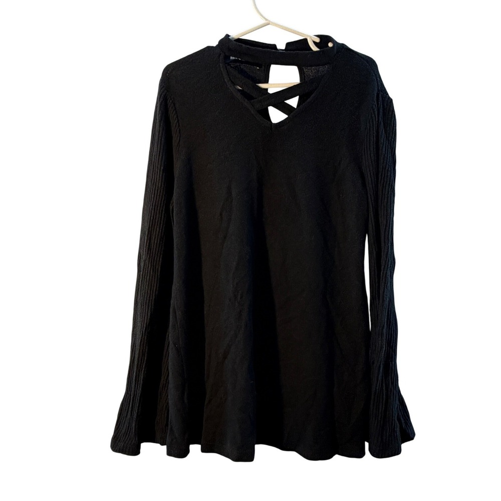 Amy Byer Black Long Sleeve Cutout Neck Knit Top Kids‎ Size M 10 12